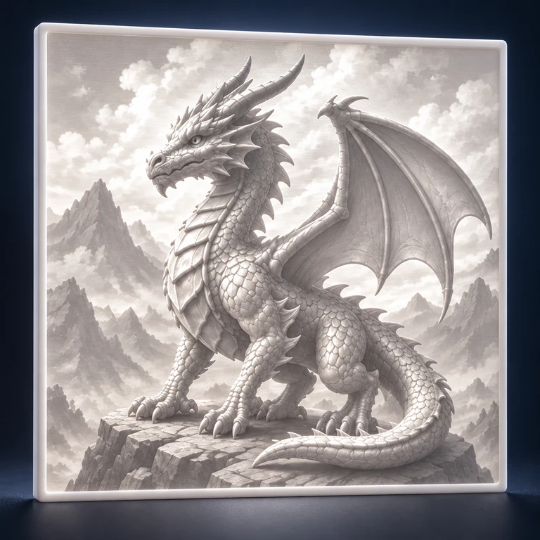 Backlit dragon lithophane illustration